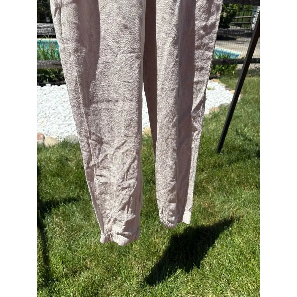 Zara Beige Linen Blend Jogger Pants Small Elastic Waist Beach Casual Lightweight